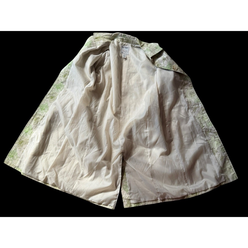VTG Trench Coat Old Navy M Floral Ivory Botanical Toile Spring Lined Pockets Y2K - Picture 11 of 13